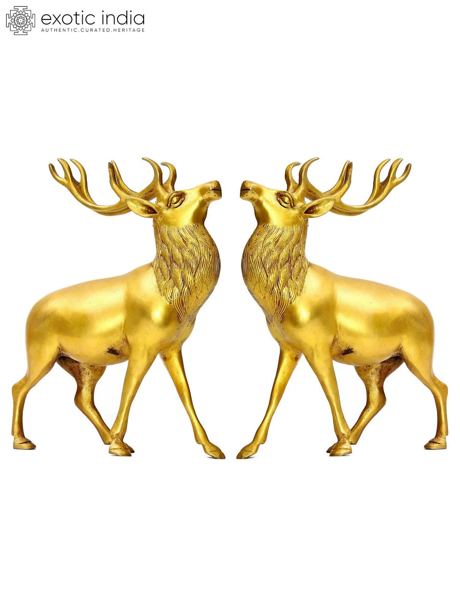 9" Handmade Brass Antelope Pair Statue