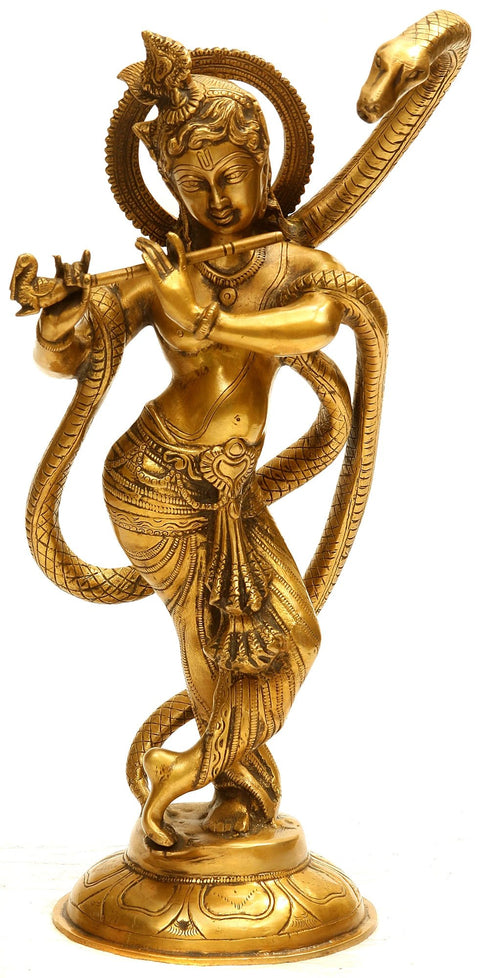 15" Shri Krishna Kaliya Brass Statue | Handmade | Made In India