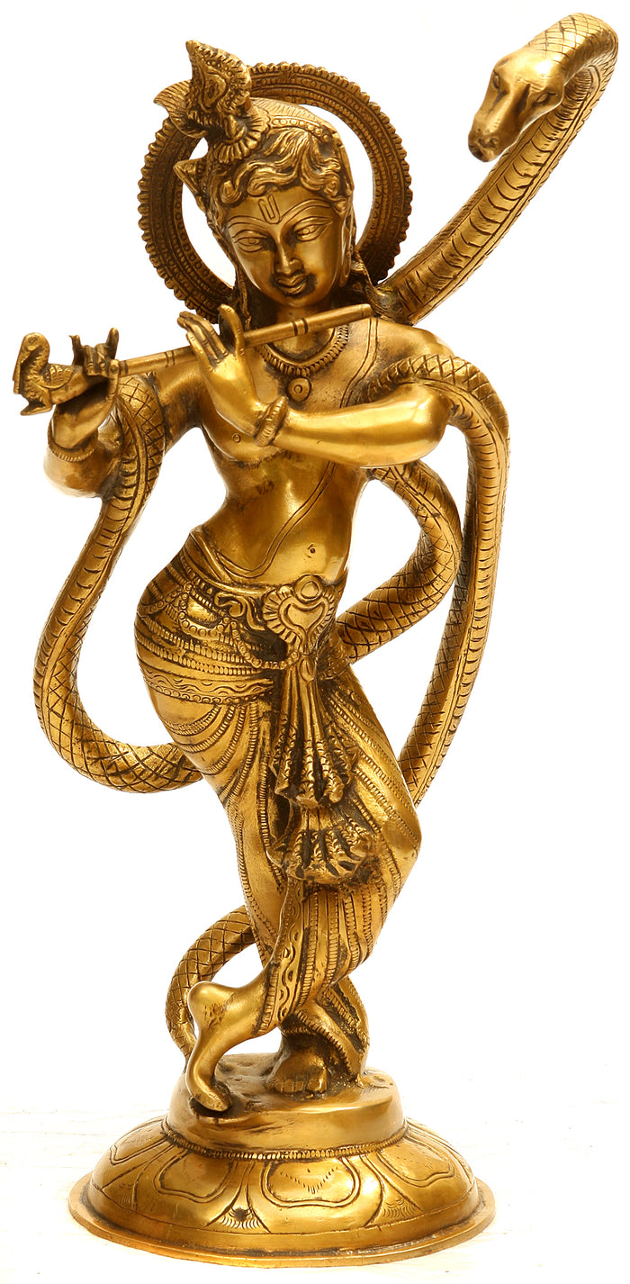 15" Shri Krishna Kaliya Handmade Brass Statue