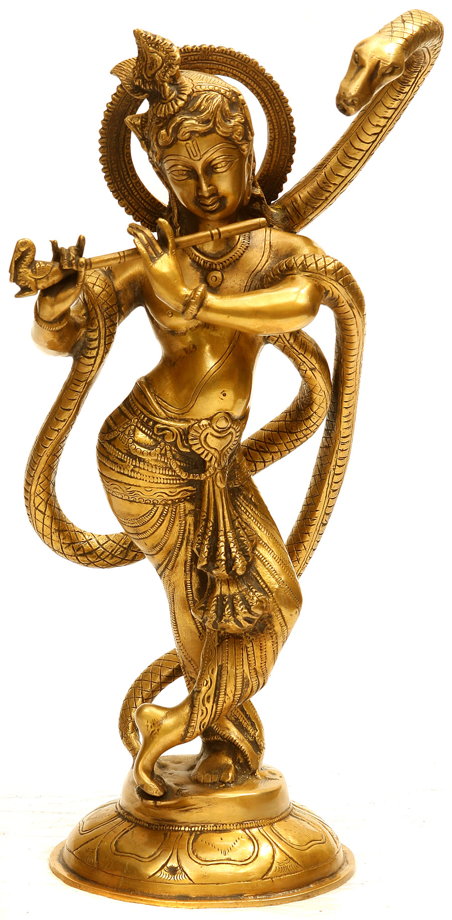 15" Shri Krishna Kaliya Handmade Brass Statue