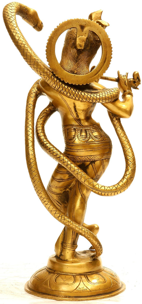 15" Shri Krishna Kaliya Brass Statue | Handmade | Made In India