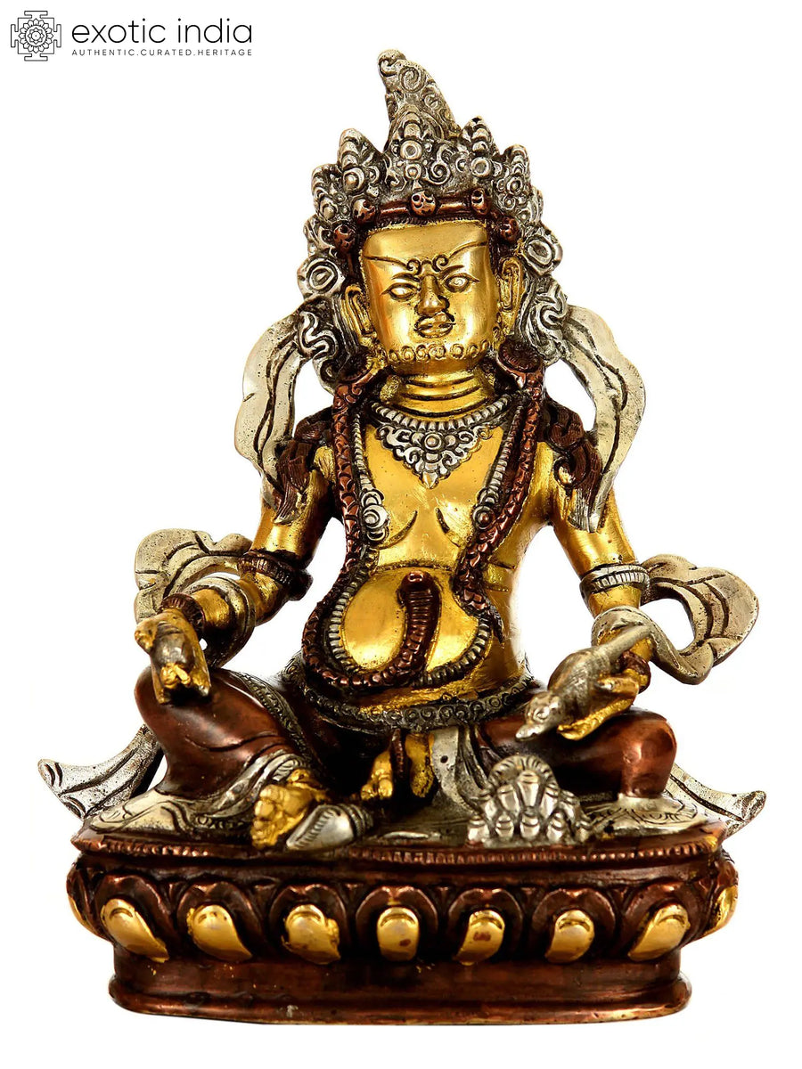 8" Handmade Brass Kubera Statue - Tibetan Buddhist Wealth God