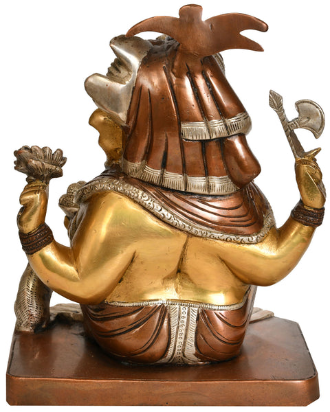 8" Turbaned Ganesha Brass Idol | Handmade Brass Statue
