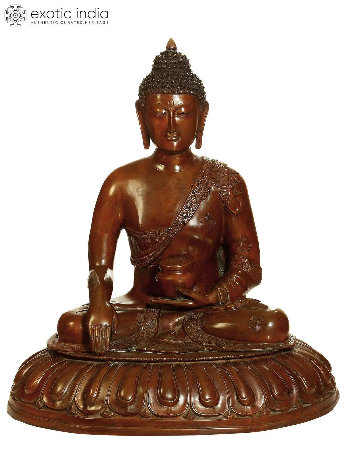 28" Large Bhumisparsha Mudra Buddha Brass Idol | Handmade Indian Statue