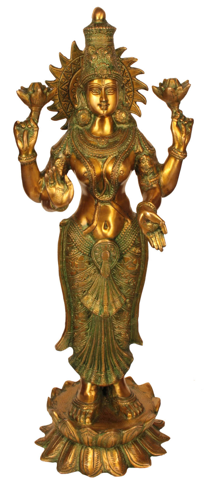 31" Large Size Four-Armed Goddess Lakshmi Brass Idol | Handmade | Made In India