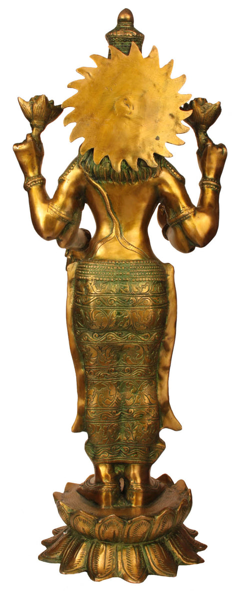 31" Large Size Four-Armed Goddess Lakshmi Brass Idol | Handmade | Made In India