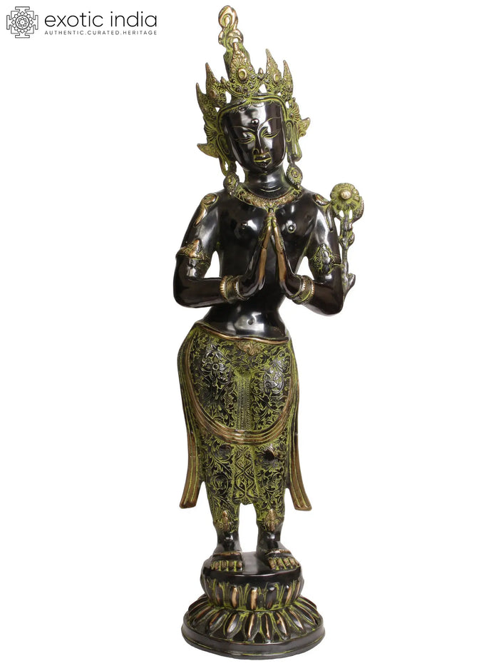 30" Tibetan Buddhist Namaste Tara Brass Sculpture | Handmade | Made in India
