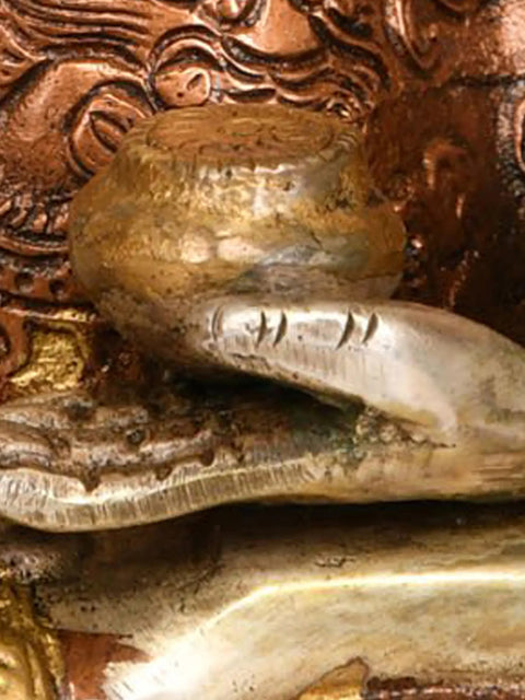 9" Brass Buddha Statue in Bhumisparsha Mudra (Robes Decorated with Dragons) | Handmade | Made in India