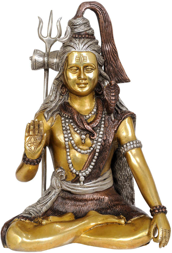 11" Lord Shiva Blessing Devotees Brass Statue Handmade
