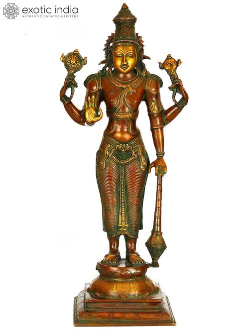 20" Lord Vishnu Handmade Brass Statue - Sustainer of Universe