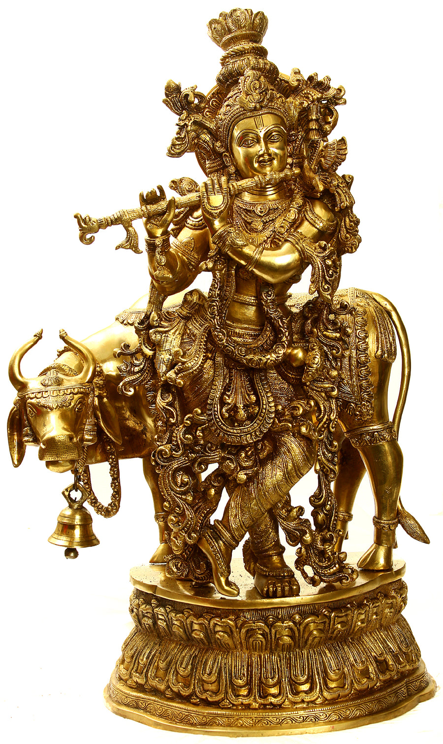 28" Large Lord Krishna with Cow Brass Statue Handmade