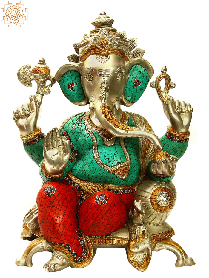 17" Lord Ganesha Brass Statue Handmade Home Decor