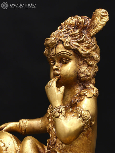 8" Butter Thief Baby Krishna Statue in Brass