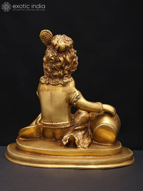 8" Butter Thief Baby Krishna Statue in Brass