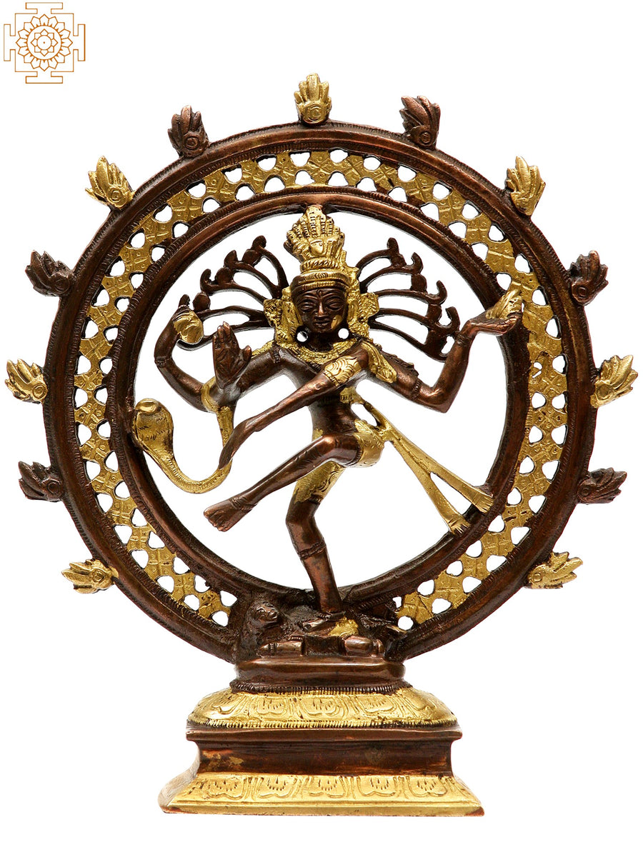 7" Nataraja Brass Statue Handmade Gold and Brown Hues