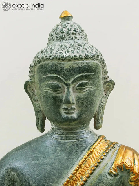 11" (Tibetan Buddhist Deity) The Medicine Buddha in Silver Hue with Golden Border Garment In Brass | Handmade | Made In India
