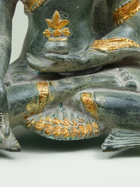 11" (Tibetan Buddhist Deity) The Medicine Buddha in Silver Hue with Golden Border Garment In Brass | Handmade | Made In India