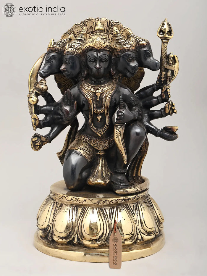 12" Ten Armed Panchamukhi Hanuman Brass Handmade Statue
