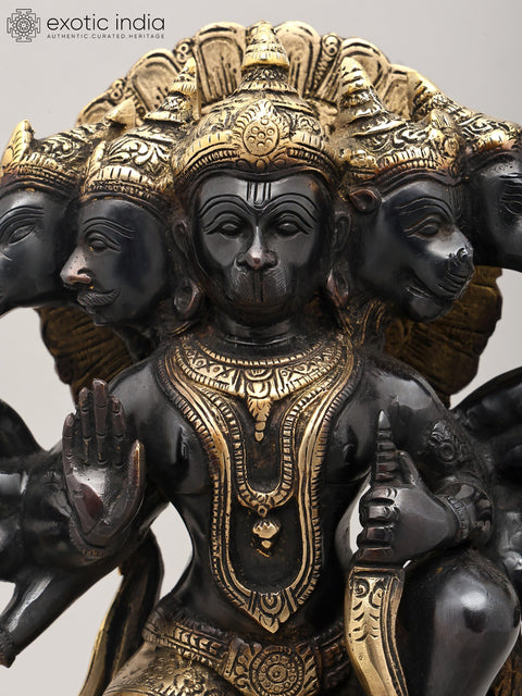 12" Ten Armed Panchamukhi Lord Hanuman | Brass Statue