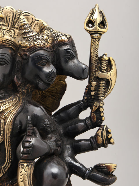 12" Ten Armed Panchamukhi Lord Hanuman | Brass Statue