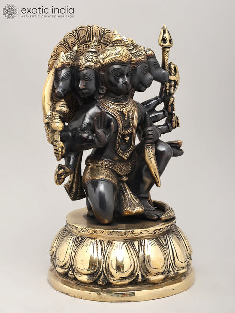 12" Ten Armed Panchamukhi Lord Hanuman | Brass Statue