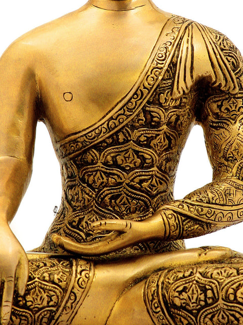11" Lord Buddha in Bhumisparsha Mudra (Robes Decorated with Dorje) In Brass