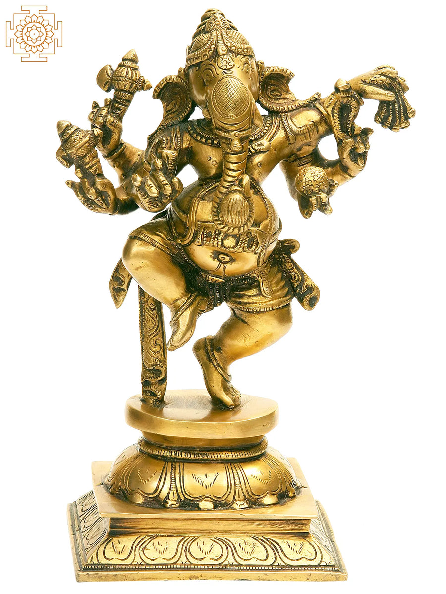 9" Six-Armed Dancing Ganesha Brass Statue Handmade