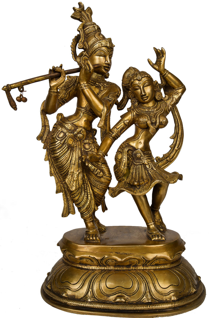 Radha Krishna Dancing Handmade Brass Statue for Home Decor