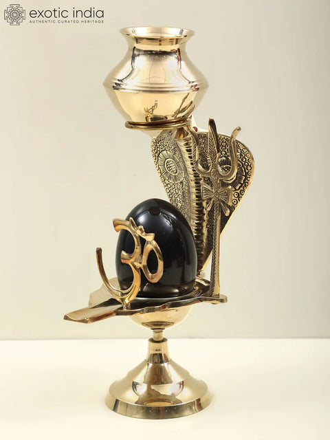 12" Assembly to Bath Shiva Linga with Dripping Vase for Milk or Water In Brass | Handcrafted In India