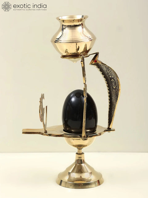 12" Assembly to Bath Shiva Linga with Dripping Vase for Milk or Water In Brass | Handcrafted In India