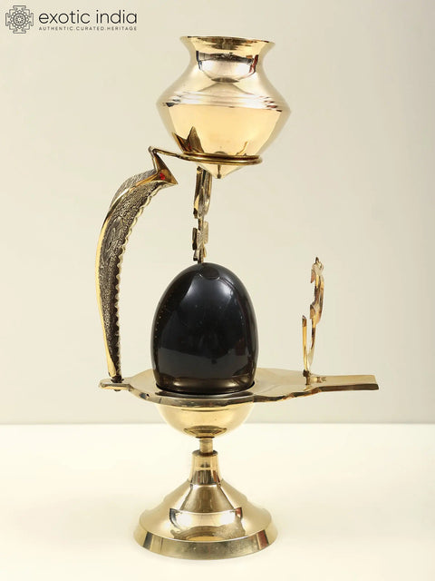 12" Assembly to Bath Shiva Linga with Dripping Vase for Milk or Water In Brass | Handcrafted In India