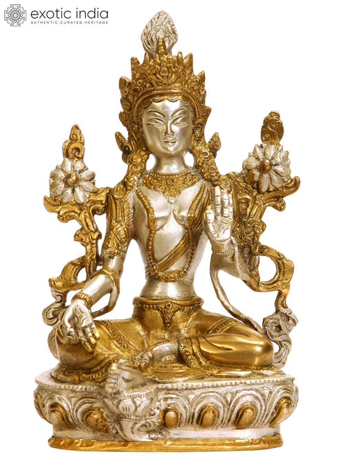 8" Green Tara Brass Statue - Tibetan Buddhist Goddess Handmade