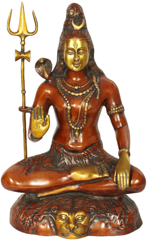 22" Yoga-Dakshina-Murti Shiva Brass Statue Handmade