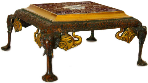 Ritual Chowki (Pedestal) Supported by Three-Headed Elephant