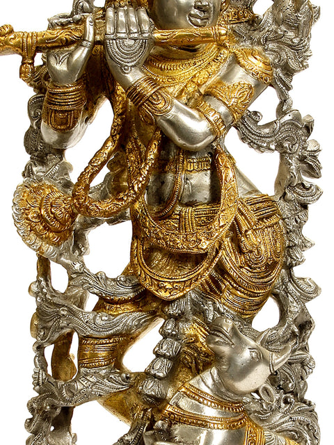 17" Venugopala (Murali Krishna) in Silver and Golden Hues In Brass