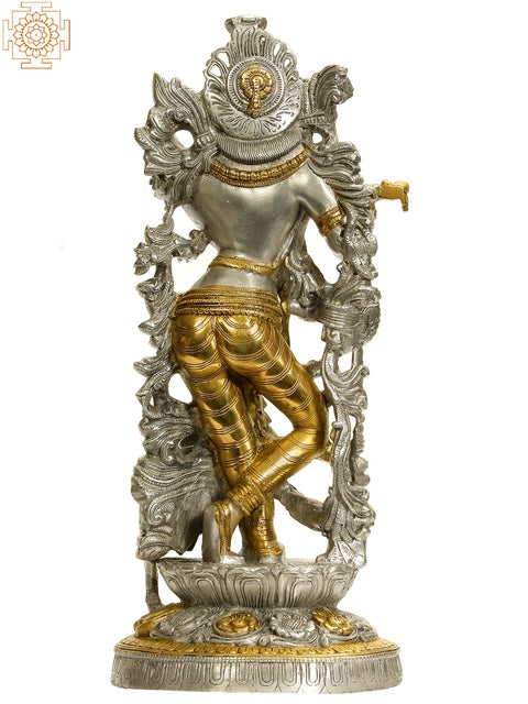 17" Venugopala (Murali Krishna) in Silver and Golden Hues In Brass