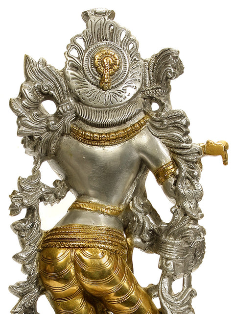 17" Venugopala (Murali Krishna) in Silver and Golden Hues In Brass