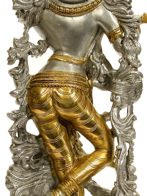 17" Venugopala (Murali Krishna) in Silver and Golden Hues In Brass