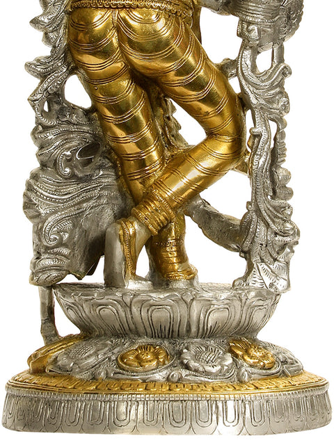17" Venugopala (Murali Krishna) in Silver and Golden Hues In Brass