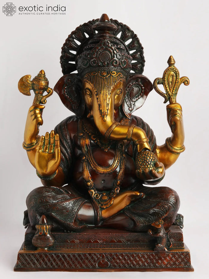 20" Brass Lord Ganesha Statue Handmade Idol for Home Pooja