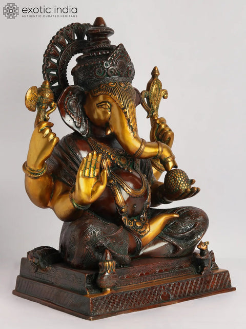 20" Brass Lord Ganesha Statue - The Benevolent God | Handmade Idol | Made in India