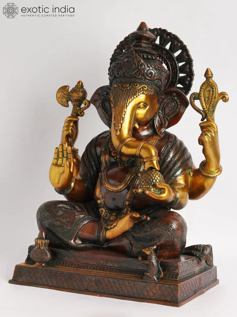 20" Brass Lord Ganesha Statue - The Benevolent God | Handmade Idol | Made in India