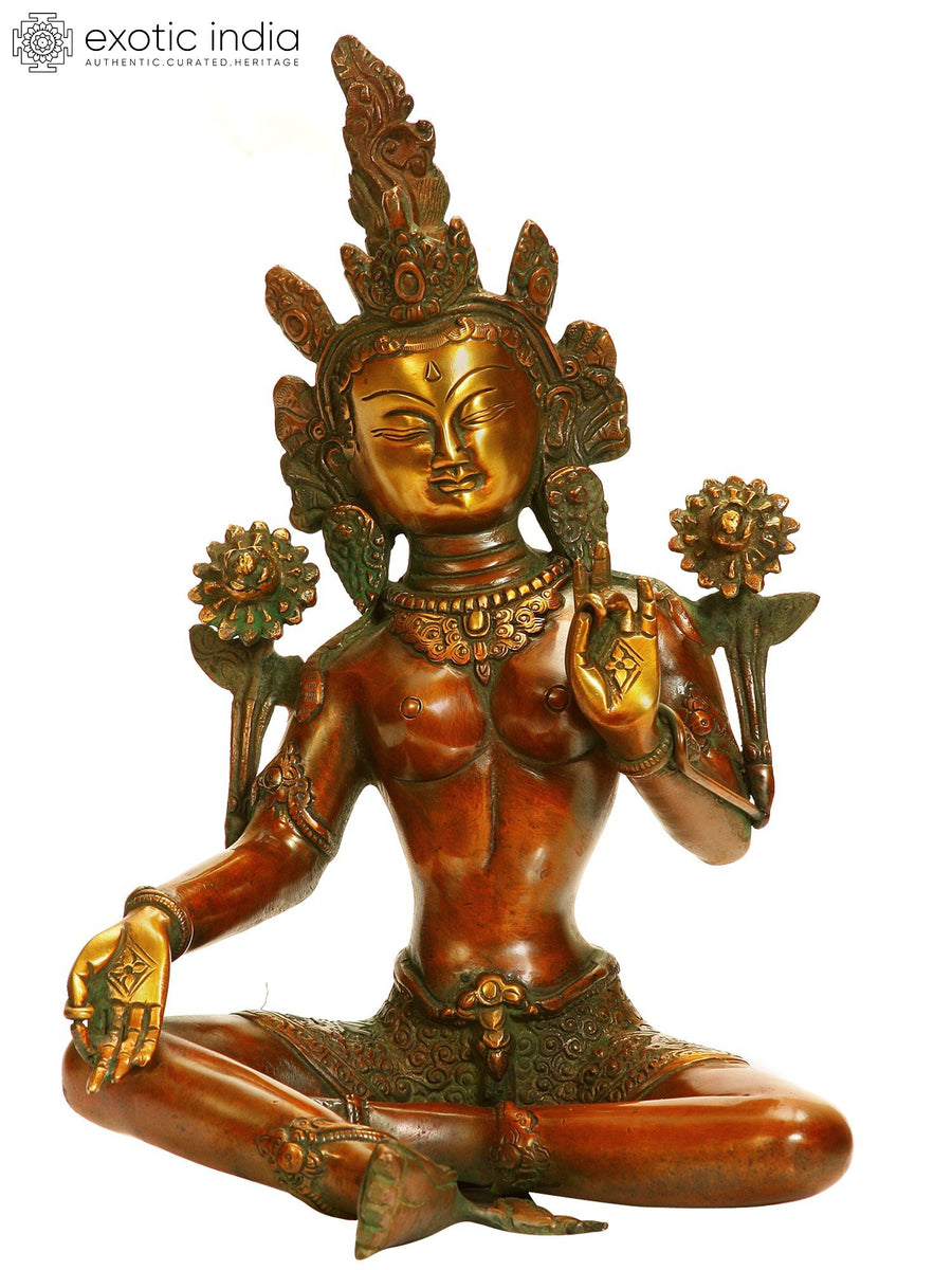 10" Green Tara Brass Statue Handmade Buddhist Goddess