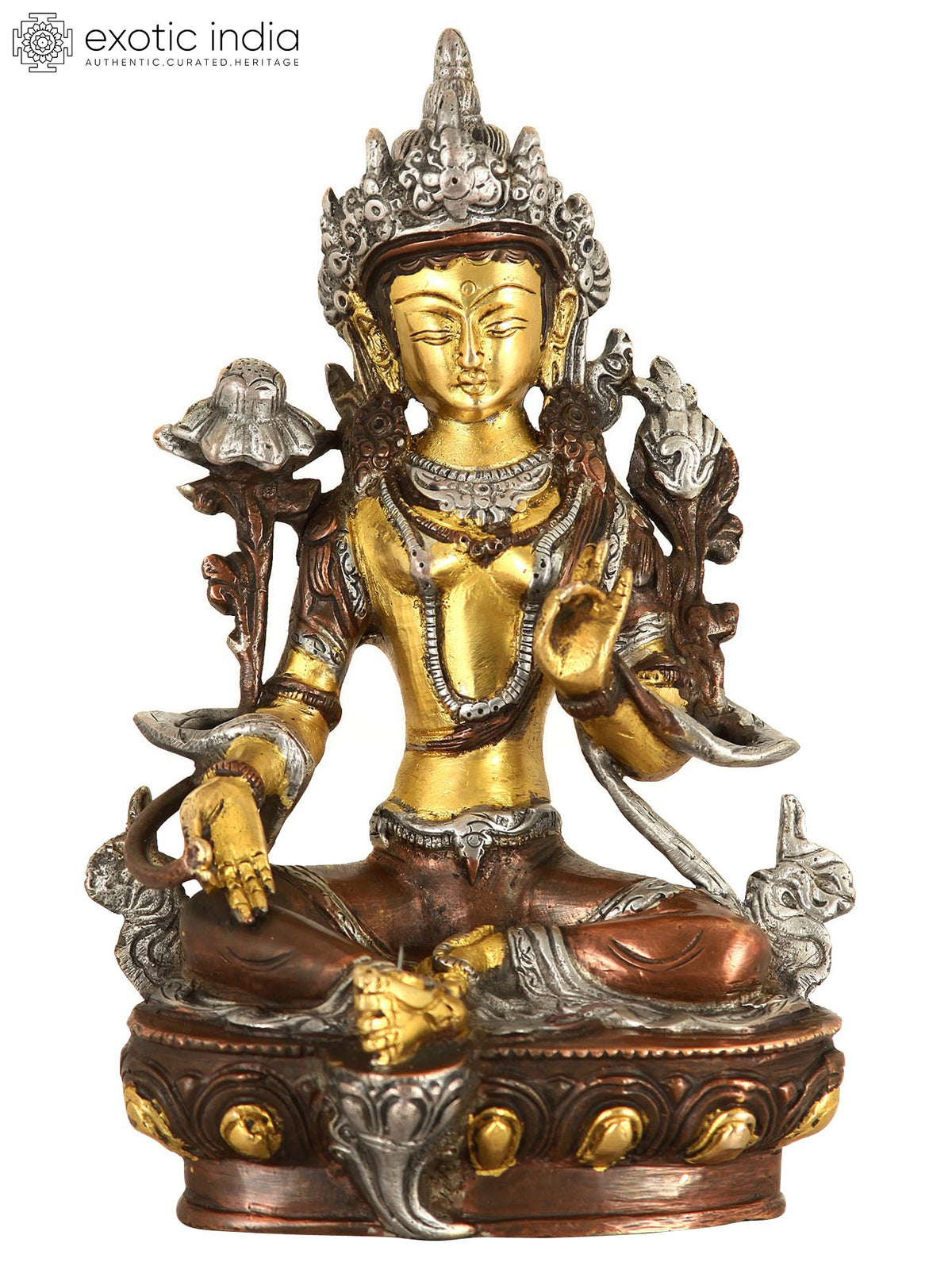 8" Tibetan Buddhist Savior Goddess Green Tara In Brass