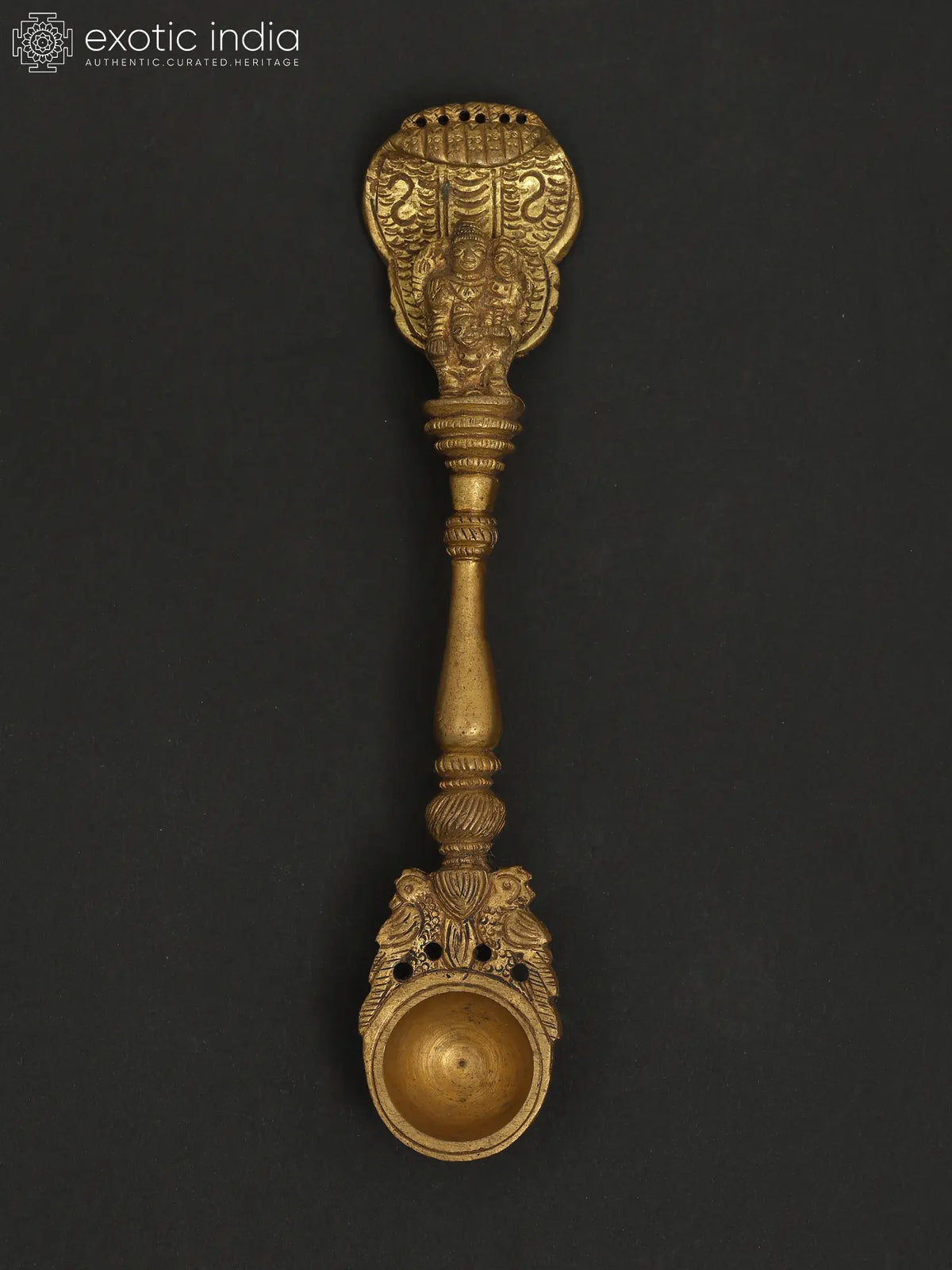 Ritual Spoon with Lakshmi Vishnu on Garuda and Snake-Hood