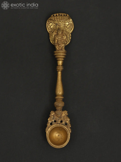 Brass Lakshmi Vishnu Garuda Ritual Spoon with Snake Hood