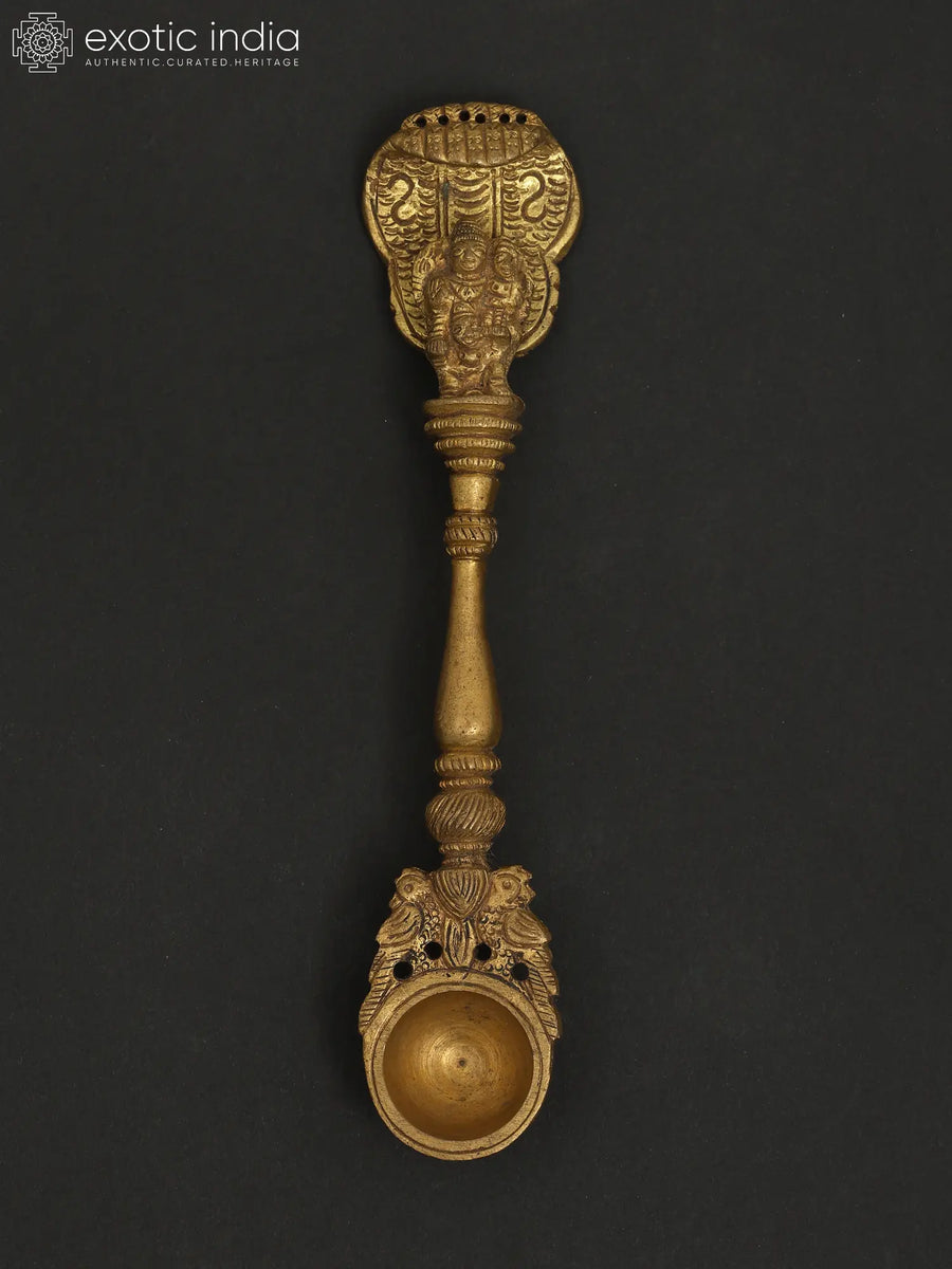 Brass Lakshmi Vishnu Garuda Ritual Spoon with Snake Hood
