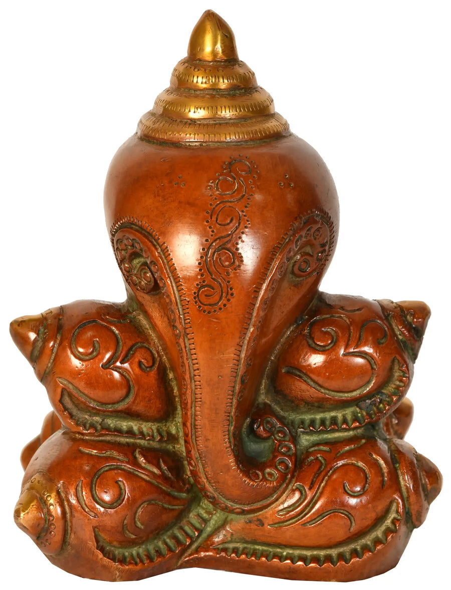 7" Conch Shaped Ganesha Brass Idol Handmade
