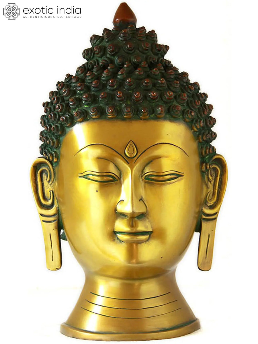 15" Introspective Buddha Head Brass Statue Handmade