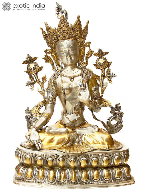 33" White Tara Goddess Handmade Brass Statue for Pooja